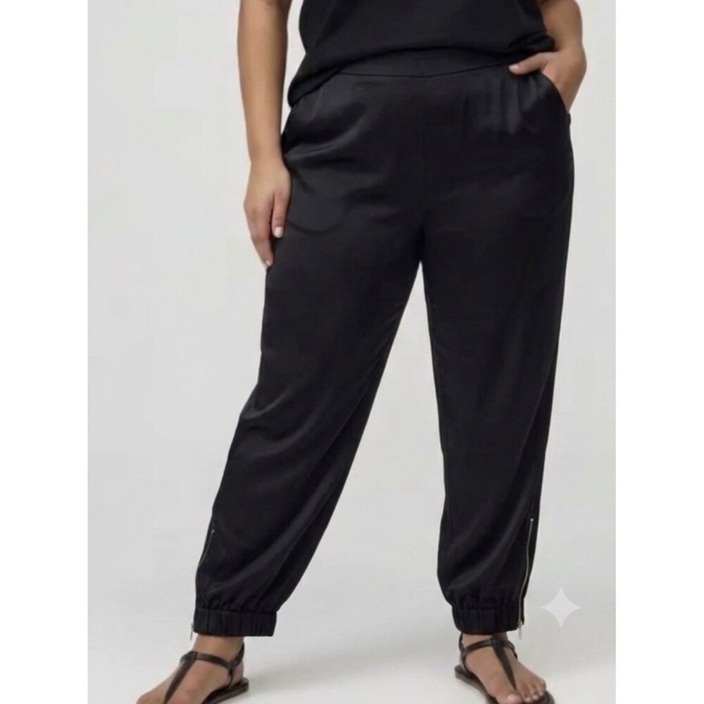 The Silk Shirt Company Black Silk Pull On Jogger Pant Womens Size XL Zipper Hem